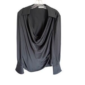JONATHAN‎ SIMKHAI Symone Satin Draped Top in Black Size 12 JONDB31816